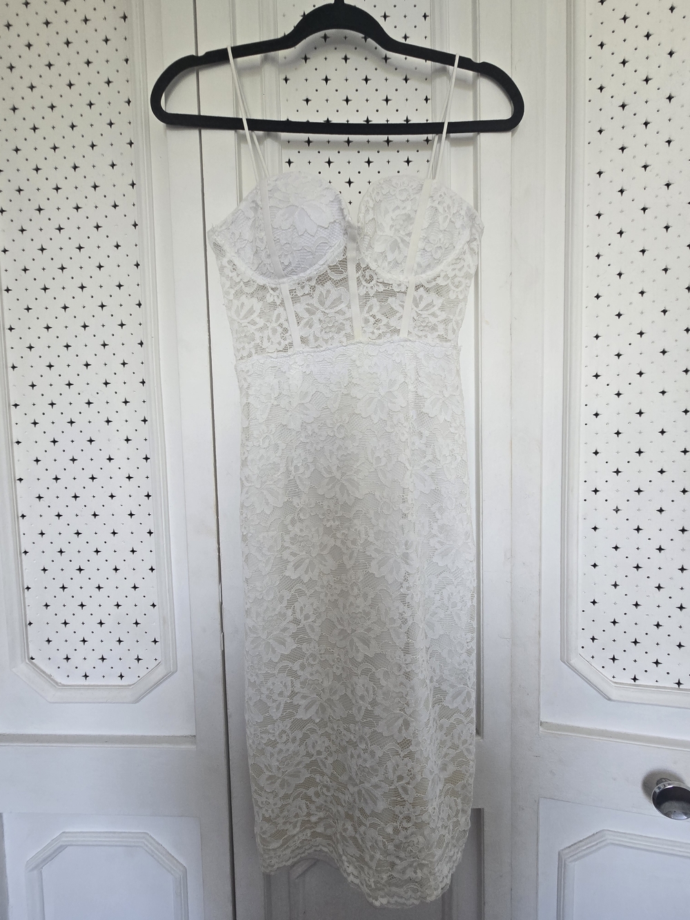 SHEIN White Lace Midi Dress with Spaghetti Straps